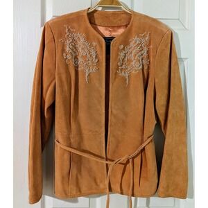 Terry Lewis Suede Leather Beaded Jacket with Belt Womens Medium‎